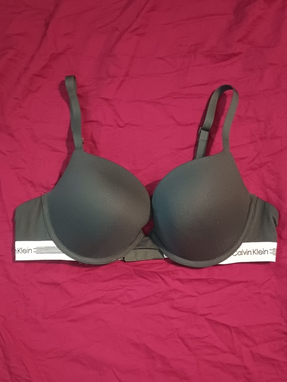 Calvin Klein Dark Green Molded T-Shirt Bra 38b Logo Stretch Band Like New